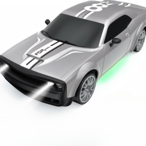 1:20 High-Speed 4WD RC Drift Car – Silver Muscle Racing Car with LED Lights, Spare Tires & Cones for Kids