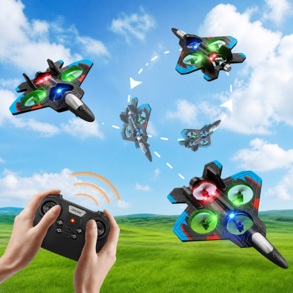 V17 Jet Fighter RC Plane – 2.4GHz Remote Control Drone with 360° Stunt Flip, LED Lights, and Gravity Sensing for Kids & Adults