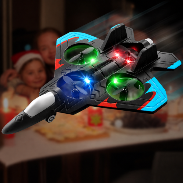 V17 Jet Fighter RC Plane – 2.4GHz Remote Control Drone with 360° Stunt Flip, LED Lights, and Gravity Sensing for Kids & Adults