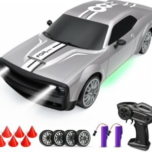 4WD High-Speed RC Drift Car: 1:20 Scale 2.4GHz Remote Control Racing Car with LED Lights & 2 Batteries – Silver