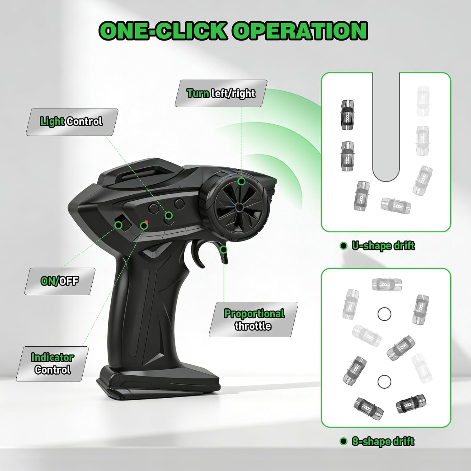 4WD High-Speed RC Drift Car: 1:20 Scale 2.4GHz Remote Control Racing Car with LED Lights & 2 Batteries - Silver